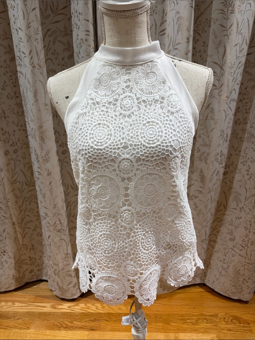 Source Unknown White Crochet Halter Camisole